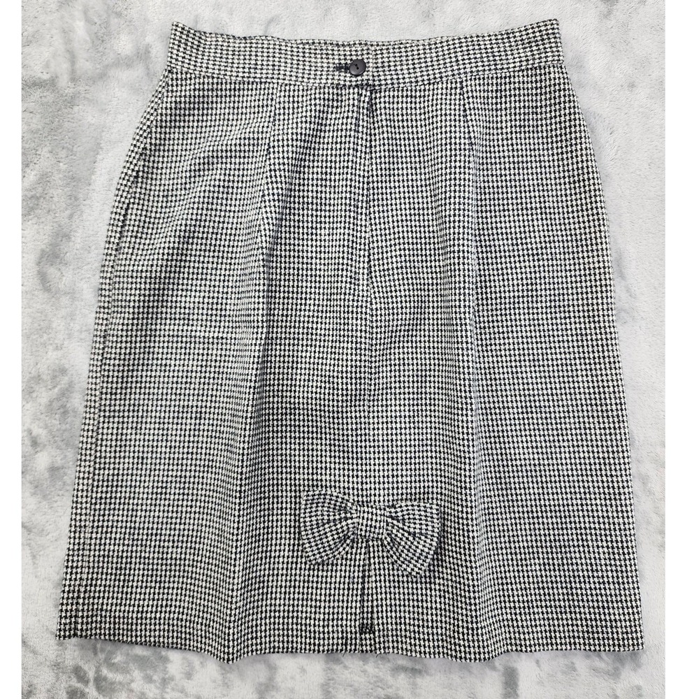 Vintage My Michelle Skirt Womens XS Black White Houndstooth Wool Bow Slit Mini